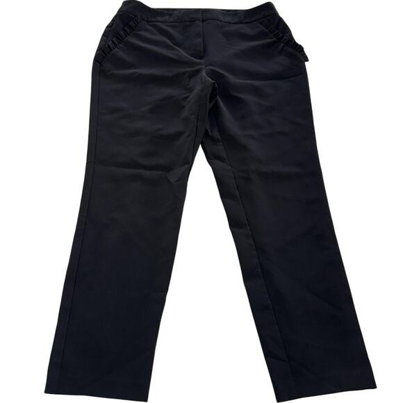 Adrianna Papell Pants Womens 6 Black Ruffle Pockets Straight Leg Office Career - Picture 1 of 7